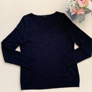 Ann Taylor • Navy Sweater with Silver Beading